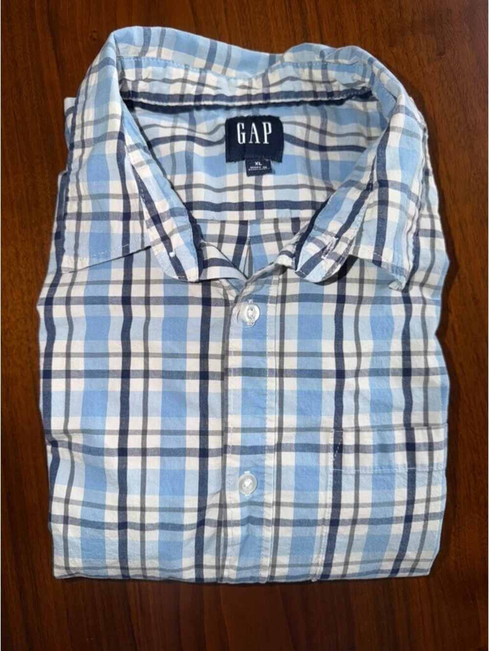 GAP Men's Blue & White Plaid Button-Down Long Sleeve Shirt - Size XL